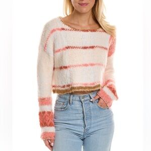 Free People Emerson Cream and Pink Striped Cropped Sweater